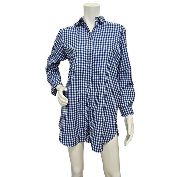 Samser Designs Embroidered Blue Gingham Tunic Top Size M - Picture 1 of 12